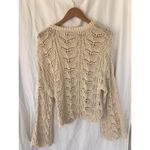 ZARA  Cream Crochet Knit Open Weave Sweater Boho Scalloped Hem S Festival Beach Photo 4