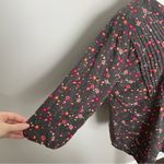 Matilda Jane Top Floral Ruffle Pleated Bib 3/4 Sleeves Split Neck Dark Grey Pink Photo 3