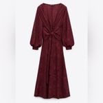 ZARA  Bloggers Fav Burgundy V-Neck Long‎ Jacquard Wrap Maxi Christmas Dress Sz M Photo 12