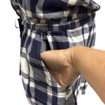 Aerie  Cotton Blue White Flannel Plaid Button Up Long Sleeve Short Romper Large Photo 4