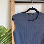 Jones New York Navy Blue Ribbed Waist Detail Top Blouse Photo 2