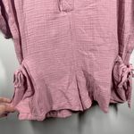 Womens Top Med Purple Gauze Oversized Chore Pocket Tie Detail Spring Lagenlook Pink Photo 3