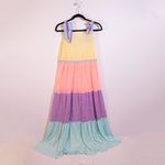 Pitusa Rainbow Yellow Pink Purple Blue Pastel Tiered Long Maxi Pullover Dress Photo 0