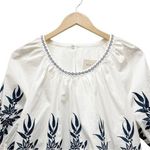 Moon River Embroidered Eyelet Scalloped Hem Boho Top White & Blue Size Small Photo 5