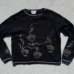 Y2K Christopher and Banks Black Coffee Cup Embroidered Crew Neck Sweater MEDIUM Photo 0