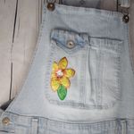 No Boundaries  Hippie Denim Overalls Shorts With Embroidered Flowers Size L Photo 1