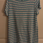 J.Jill  Striped Tunic Top Shirt Womens Size Medium Aqua White Blue Linen Blend Photo 0