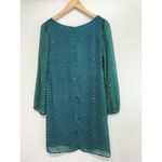 Peaches N Cream Dress Womens Size Medium Green Blue Long Sleeve Geometric Print Green Photo 8