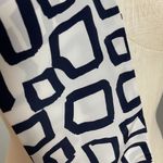 Vintage Long Scarf Abstract Shapes Squarish Narrow Dark Navy Blue White 27" x 5" Photo 2