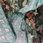 Anthropologie  TINY FLORAL TEAL MIXED MEDIA SHEER WRAP FRONT FLOWY BLOUSE S Photo 5
