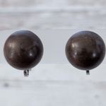 Vintage Clip On Earrings Dark Brown Domed Circle Retro Photo 0