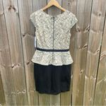 Alex Marie NEW  Black and Ivory Lace Knee Length Sheath Peplum Dress Size 6 Photo 1