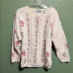 Vintage Cottagecore Cream Sweater with Pink Floral Accents Photo 1
