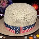 Steve Madden Fedora Hat Patriotic Band Stars Stripes Flag Paper Yarn Holiday OS Photo 9