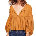 Free People Beaumont Mews Golden Boho Peasant Cotton Crop Top Mustard Size XS Photo 1