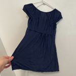 Max Studio Solid Navy Blue Seam Detail Scoop Neck Short Sleeve Viscose Blouse M Photo 9