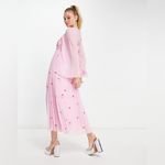 ASOS NEW!  Design stunning tie back pleated sleeve midi dress pink red embroidery Photo 8
