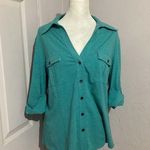 Lafayette 148  Blue 3/4 Sleeve Button Up Cotton Top Photo 0