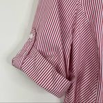 NYDJ  red white stripe ruffle front button down short tab sleeve blouse stretch S Photo 3