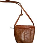 Vtg 1970s Ann Ringness Brown Novelty Hand Design Croc Emboss Leather Saddle Bag Photo 3