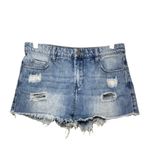 BLANK NYC Wedge Short Cut-off Distressed Frayed Hem Mid Rise Light Wash 26" Photo 1