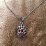 Sterling Silver Red Garnet Marcasite Locket  Filigree Design Photo 13