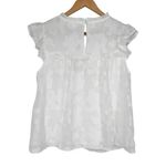 LC Lauren Conrad White Floral Flutter Cap Sleeve Blouse Medium Ruffle Trim Top Photo 7