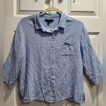 Donna Karan  Light Blue Striped Sleep shirt Size L 3/4 sleeves front buttons. Photo 2