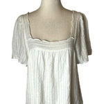 Rails  Ivory Metallic Strip Square Neck Flutter Sleeve Savon‎ Popover Blouse S Photo 0