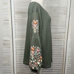Bloomchic  Waffle Knit Embroidered Floral Lantern Sleeve Tee Army Green-1X(14/16) Photo 1