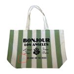 Sézane Sezane on the Road Canvas Tote Bag Bonjour Los Angeles Large Striped Green Photo 2