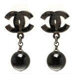 Chanel Authentic Glass Bead Globe Silver and Black Chain Drop Earrings Ruthenium Photo 6