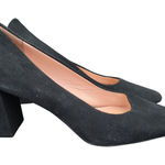 J.Crew Block Heel Suede Pumps AV984 Black Leather Heels Closed Toe‎ Women's 6 Photo 0