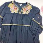 Piper & Scoot  Dance With Me Tiered Floral Embroidered Boho Peasant Top Navy Blue Photo 6