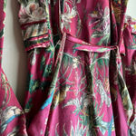 F.R.S For Restless Sleepers Burgundy Tropical‎ Floral Silk Kimono Jacket Size XS Pink Photo 6