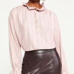Ann Taylor pinstripe ruffle neck blouse Photo 0