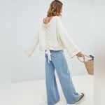 Free People | Lace Up Back Oversized Waffle Knit Sweater Ivory Small Photo 2
