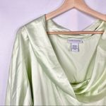 Soft Surroundings  Light Pastel Green Satin Cowl Neck Short Sleeve Blouse L Photo 2