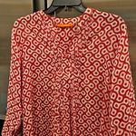 💕OLIPHANT💕 Mandarin Collar Blouse ~ Red Pink White Ikat Block Print XL Photo 2