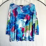 Ali Miles Multicolor Abstract 3/4 Sleeve Top XLP Artsy Lagenlook Embellished Blue Size undefined Photo 2
