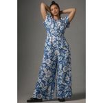 Anthropologie NWT The Somerset Jumpsuit in Blue Floral Linen One-Piece S Photo 5