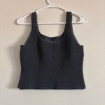 Quince  Cropped Square Neck Ribbed Knit Tank in Blue Gray Size Medium Photo 4