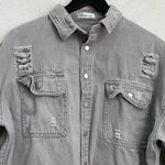 Modern Romantic Distressed Light Gray Denim Button Up LS Shirt One Size fits M/L Photo 3