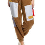Eleven Paris Brown Teddy Fleece Colorblock Cargo Jogger Pants Cozy Comfort. Photo 0