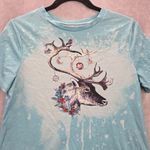 Blue Reindeer Moose Christmas Holoday Festive Print Tshirt Top Small Photo 2