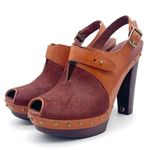 UGG  Nicco Leather Calf Hair Platform Peep Toe Slingback Sandal Brown Size 8.5 Photo 4