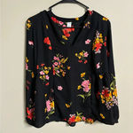 Old Navy  Floral Semi Sheer Babydoll V-Neck Blouse Long Sleeve Size Small New Photo 0