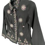 Silkland Y2K Shirt Women S Petite Black Silk Embroider Floral Button Up Boho Art Size undefined Photo 1