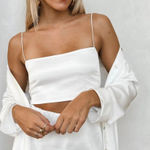 Show Me Your Mumu  Tucker Top in Ivory Luxe Satin Cropped Lined Stretch Small Photo 0