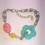 Silver Tone Colorful Chain Bracelet with Flower Charm Pink Photo 1